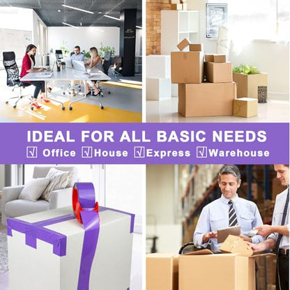 BOMEI PACK 6 Rolls Purple Heavy Duty Packing Tape with red Dispenser, Packaging Tape 1.88 Inches x 110Yards, 2.5mil Industrial Shipping Tape for Moving Shipping, Office & Storage - color: Purple
