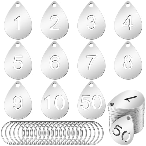 Yaocom 50 Pcs Hollowed Stainless Steel Number Tags - style: Drop, 1-50