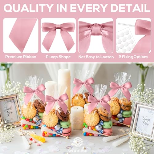 50 Pcs Rose Gold Satin Ribbon Bows, 3.5" x 3.5", with Twist Ties - color: Rose Gold