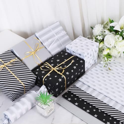 BEISHIDA 100 Sheets Black Silver Tissue Paper Bulk for Gift Wrapping Bags - color: balcksilver