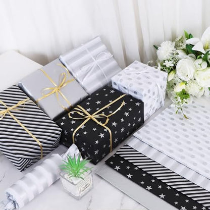 BEISHIDA 100 Sheets Black Silver Tissue Paper Bulk for Gift Wrapping Bags - color: balcksilver