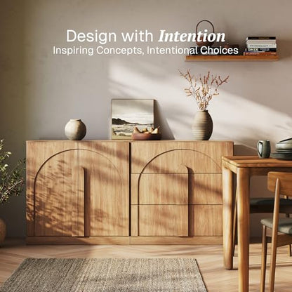 BELLEZE Bijou 2-Piece Modular Sideboard Buffet Cabinet - Camel - color: Bijou Camel Bc