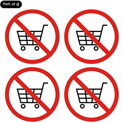 dealzEpic - No Shopping Cart Allowed Sign Sticker | Self-Adhesive Peel and Stick Vinyl Decal - 3.94 inches in Diameter - Pack of 4 Pcs - color: No Shopping Cart