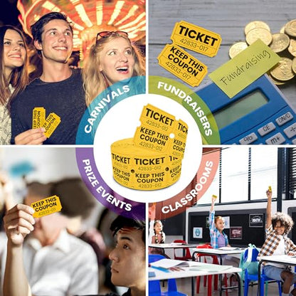 PM Company 2000 Pcs (1000 Pairs) Raffle Tickets Double Roll, 50/50 Yellow - color: Yellow