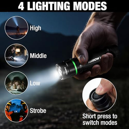Arrow Rechargeable Bright LED Flashlights 1000 Lumens with 4 Lighting Modes