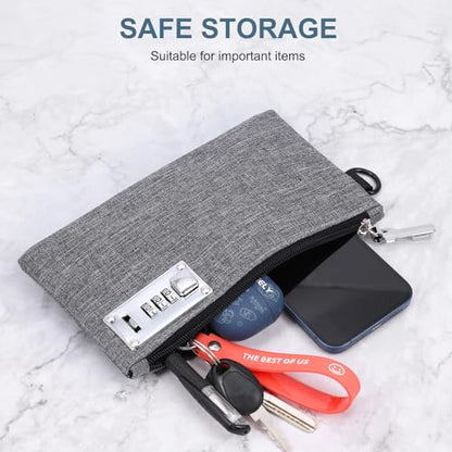 Lockable Money Bag, 5.3 x 8.3 Inches Cash Bag with Lock, Nylon Locking Bank Pouch Portable Travel Money Pouch, Jewelry, Passports, Medicine, Credit Cards - 1Pcs (Grey) - color: Grey