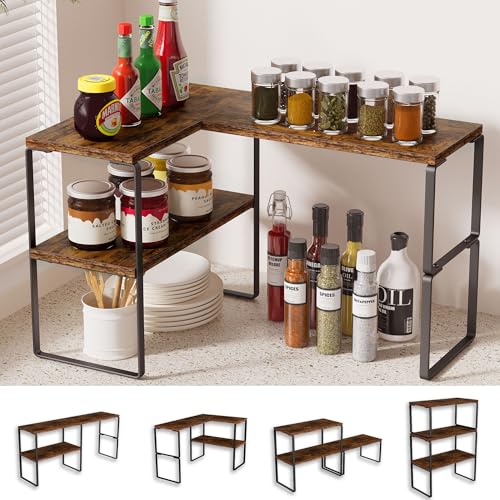 Golener Kitchen Counter Organizer, Countertop Shelf, Adjustable, Stackable - color: Rustic Brown, size: Medium