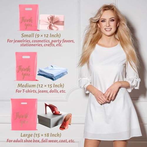 ZORRITA Thank You Bags for Small Business, 100 Pack, 12 x 15 Inch - color: Pink, style: 12 × 15 Inch