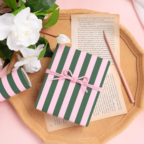 WRAPAHOLIC 30 Inch Kraft Wrapping Paper - 30 Inch x 33 Feet - Green and Pink Stripe Wrapping Paper for Christmas, Birthday, Wedding, Baby Shower - color: Kraft Stripes - Green & Pink, size: 30 inch x 33 feet