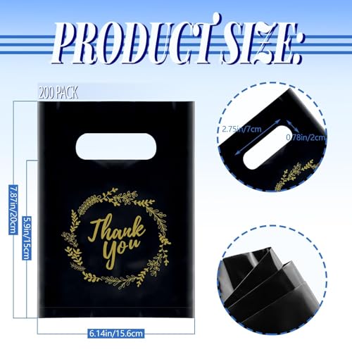 BadenBach 200-Pack Small Thank You Bags, 8" x 6", Black - color: Black