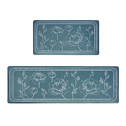 Kitchen Floor Mat Set of 2, Anti Fatigue Kitchen Mat 17"x59"+17"x29" - color: Teal, size: 17"x59"+17"x29"