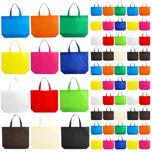 Nicunom 60 Pack Non Woven Party Favor Bags, 13" x 10" Colorful Reausable Gift Bag Bulk Fabric Tote Bag With Handles Rainbow Goodie Bags for Birthday, Baby Shower