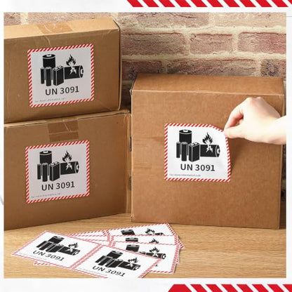 Dunzoom 100 Pcs UN3091 Lithium Ion Battery Caution Labels 4.7" x 4.3" - color: Un3091, size: 4.7" X 4.3"