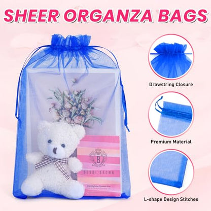 ANZNKU 50 Pcs Large Organza Bags 8x12, Small Mesh Gift Bag Drawstring Bulk - color: Royal Blue