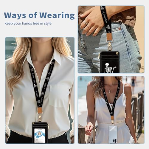 Skeleton Lanyard Wallet with Id Badge Holder Keychain Card Women - color: Skeleton Funny
