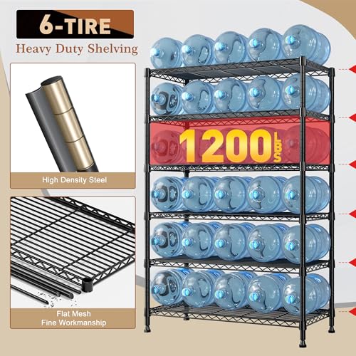 REIBII 71" H 6-Tier Heavy Duty Wire Shelving, 1200 lbs, 2-in-1 Adjustable - size: 6 Tier-14"D x 29"W x 71"H