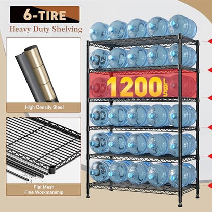 REIBII 71" H 6-Tier Heavy Duty Wire Shelving, 1200 lbs, 2-in-1 Adjustable - size: 6 Tier-14"D x 29"W x 71"H