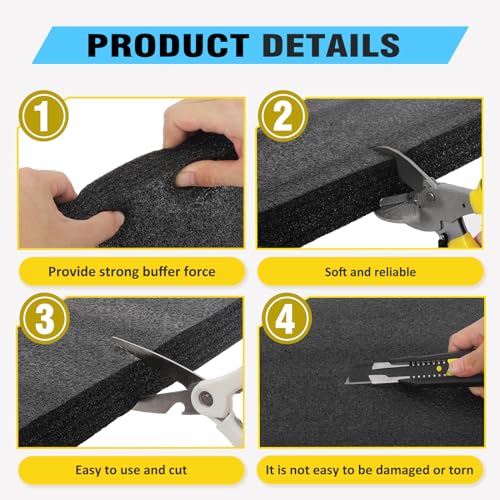2 Pcs 12 x 16 x 1INCH Black Polyurethene Foam Sheets - size: Black 2Pack 1in