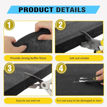 2 Pcs 12 x 16 x 1INCH Black Polyurethene Foam Sheets - size: Black 2Pack 1in