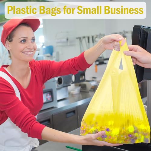 Dunzoom 300 Pcs 300 Pcs T Shirt Bags Bulk Plastic Bags with Handles, Yellow - color: Yellow