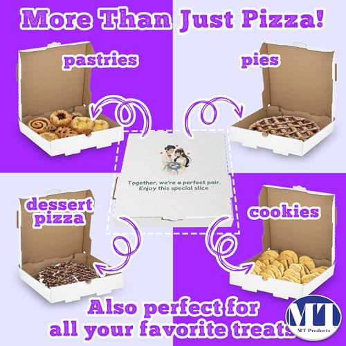 MT Products White Custom Printed Pizza Boxes with logo - 10 x 10 x 1.75 Corrugated Cardboard - color: Custom Printed - White