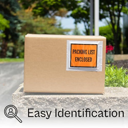 PSBM 2000 PCS 7 x 5.5 Inch Orange Full Face Packing List Enclosed Bags, Shipping Mailing Envelopes and Packing Slip Pouches for Mailing Labels, Invoices and Documents