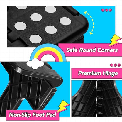 Delxo Folding Step Stool 11 Inch,300 Lbs Step Stool for Kids & Adults Black - color: Black, size: 11 Inch
