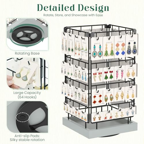 EsLuker.ly Rotating Earring Display Holder Stand for Vendors Selling, Light Grey - color: Light Grey+Black