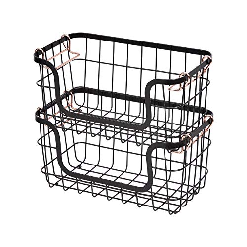 Amazon Basics Stackable Metal Wire Rectangular Storage Baskets for Kitchen, Bathroom or Pantry Organizing, 2 Count, Black - size: (Pack of 1)