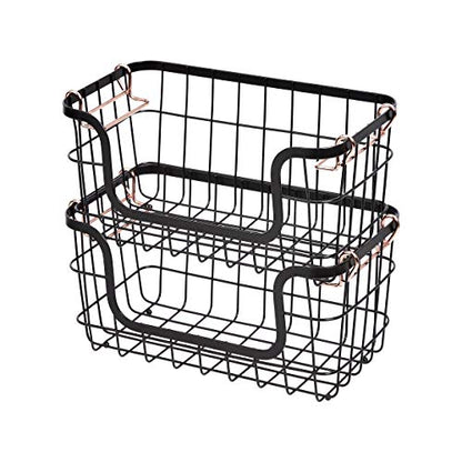Amazon Basics Stackable Metal Wire Rectangular Storage Baskets for Kitchen, Bathroom or Pantry Organizing, 2 Count, Black - size: (Pack of 1)
