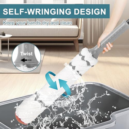 KeFanta Self-Wringing Twist Mop for Floor Cleaning with 57 " Long Handle - color: Gray&white (1 Handle & 1 Mop Head)