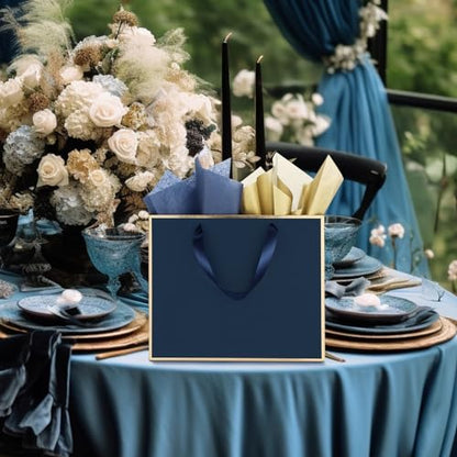 ReliThick 12 Pack Paper Gift Bag with Handles & Tissue, Navy Blue, Gold - color: Navy Blue, Gold
