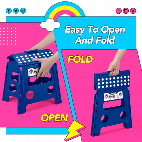 Delxo Folding Step Stool 13 inch 2 Pack,300 Lbs Step Stool for Kids&Adults - color: Blue, size: 13 Inch-2 Pack