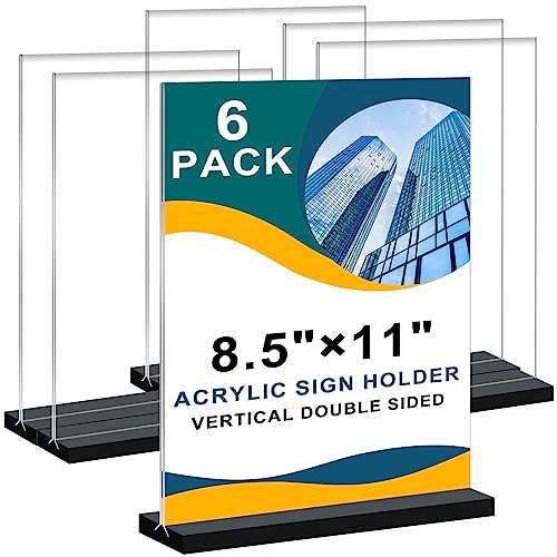 6Pack Acrylic Sign Holder 8.5x11 Vertical,Clear Sign Holder Double-Sided,Plastic Flyer Stand Menu Table Display Holders,Acrylic Paper Holder Plastic Picture Frames for Office Restaurants Show Fair - size: Vertical 6 Pack 8.5x11