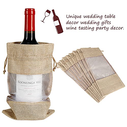 Shintop Wine Gift Bags, 10pcs Drawstring Bottle Bags with Sheer Window - color: Brown, size: 14 x 6.3 Inches (Pack of 10)