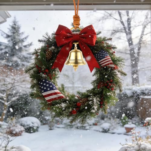 Small Brass Hanging Bell, Entry Doorbell Chime on Leather Rope