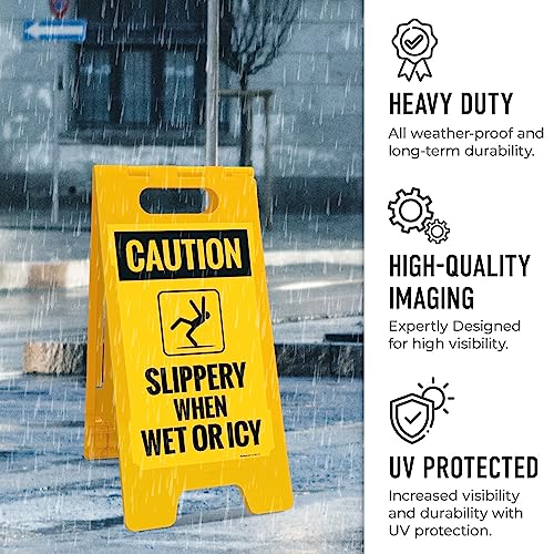 Caution Slippery When Wet Or ICY Sidewalk Sign Kit, (SI-76037) - size: 10x16 Inches, style: A-frame + 2 Panel Kit