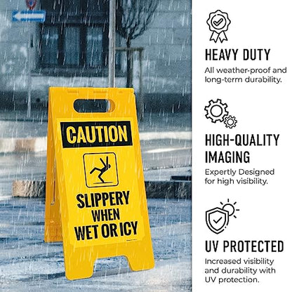 Caution Slippery When Wet Or ICY Sidewalk Sign Kit, (SI-76037) - size: 10x16 Inches, style: A-frame + 2 Panel Kit