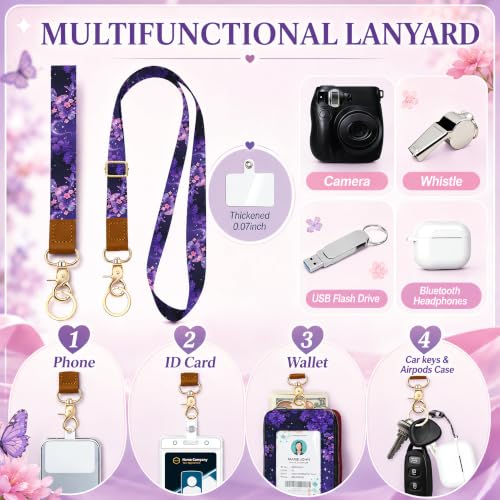 Lightweight ID Badge Holder with Lanyard Card Holder, RFID Wallet Lanyard - color: Purple Butterfly