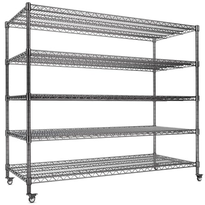 AIRAJ 60” W Storage Shelves Heavy Duty | 5 Tier Wire Shelving | 3500 LBS Metal Shelving | Garage Shelving Units and Storage | Rolling Wire Rack with Wheels | Adjustable Layer Height | 60”W×24”D×72” H - size: 60W