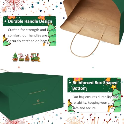 BagDream Medium Gift Bags with Handles 8x4.25x10.5 Forest Green 100Ct Bulk - color: Forest Green