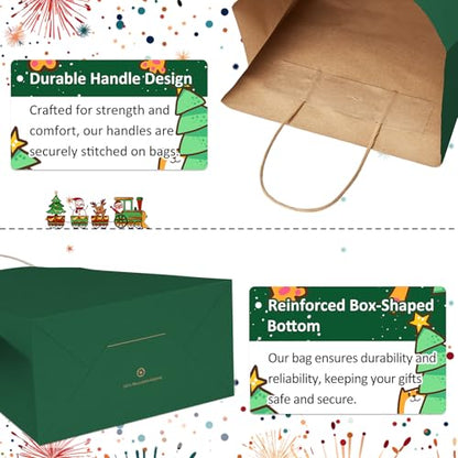 BagDream Medium Gift Bags with Handles 8x4.25x10.5 Forest Green 100Ct Bulk - color: Forest Green