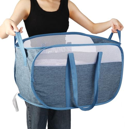Collapsible Laundry Baskets, Tear Proof Pop Up Laundry Hamper with Dual Handles, Durable Foldable Laundry Basket, Easy to Carry Laundry Hamper for Home, Laundry Room, Bedroom, Dorm, Travel Blue - color: 82L-1x-Blue