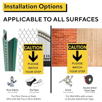 Caution Please Watch Your Step Sign - Rust Free, Caution Warning Signs for Outside, Home and Business - UV Protected, Waterproof and Easy to Install - 2 Pre-drilled Holes - color: Pack of 4, size: 12"x18"