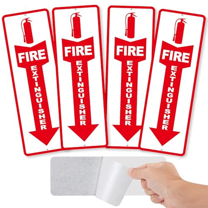 (4 Pack) Fire Extinguisher Signs – Strong Self Adhesive Fire Extinguisher Sign for Business, 12x4 Inch Aluminum Fire Extinguisher Signs Weather Resistant and Easy to Install (White) - color: Fire Extinguisher Signs White