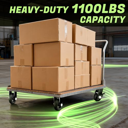 5inch Heavy Duty Caster Wheels, 1100lb Solid Rubber Plate Casters, Knobby Tread with Brake for Workbench, Dolly, Cart, Wagon, Trolley, Chicken Coop - Set of 4 (2 Brake & 2 Rigid)