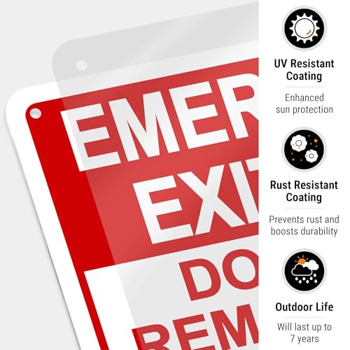 Emergency Exit Only, Door Must Remain Closed Sign, - size: 10x7