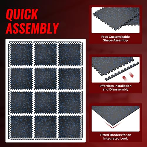 SUPERJARE 0.79'' Extra-Thick 12 Pcs 48 Sq Ft Exercise Equipment Mats - color: Black/Blue, size: 12 Tiles (48 Sq Ft)