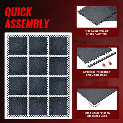 SUPERJARE 0.79'' Extra-Thick 12 Pcs 48 Sq Ft Exercise Equipment Mats - color: Black/Blue, size: 12 Tiles (48 Sq Ft)