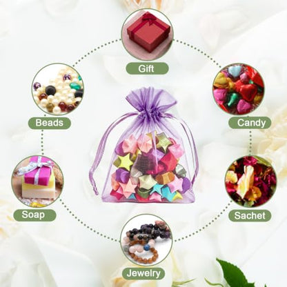 Kelfuoya 50Pcs Organza Drawstring Pouches, Purple 3"×4" Sheer Gift Bags - color: Purple-3"x4"